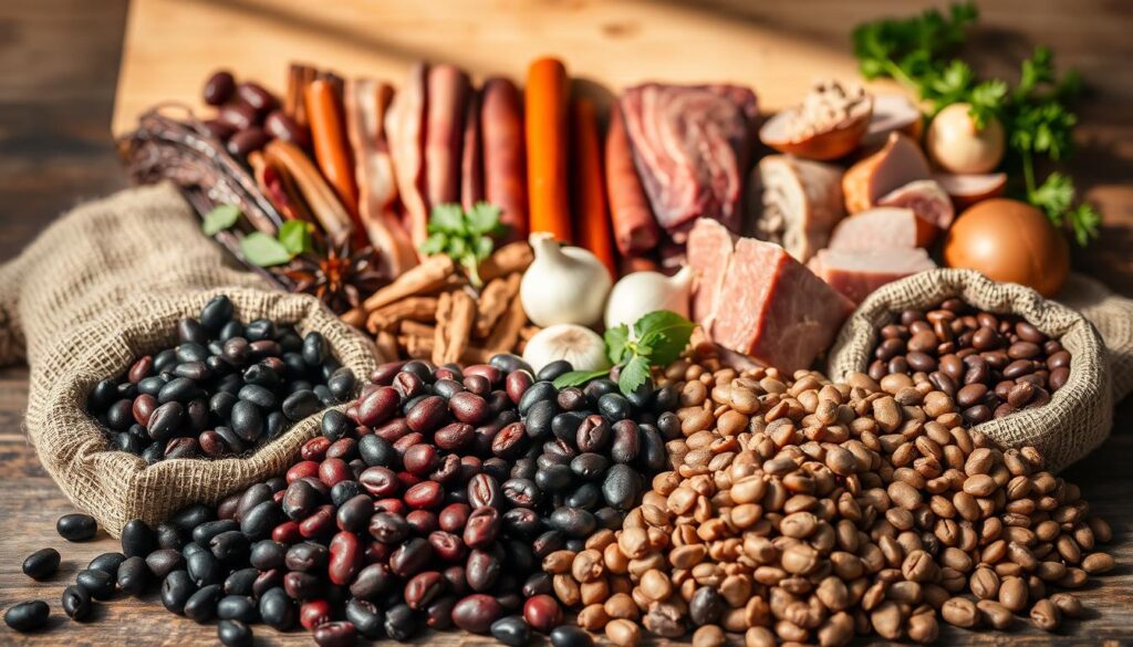 Brazilian feijoada ingredients