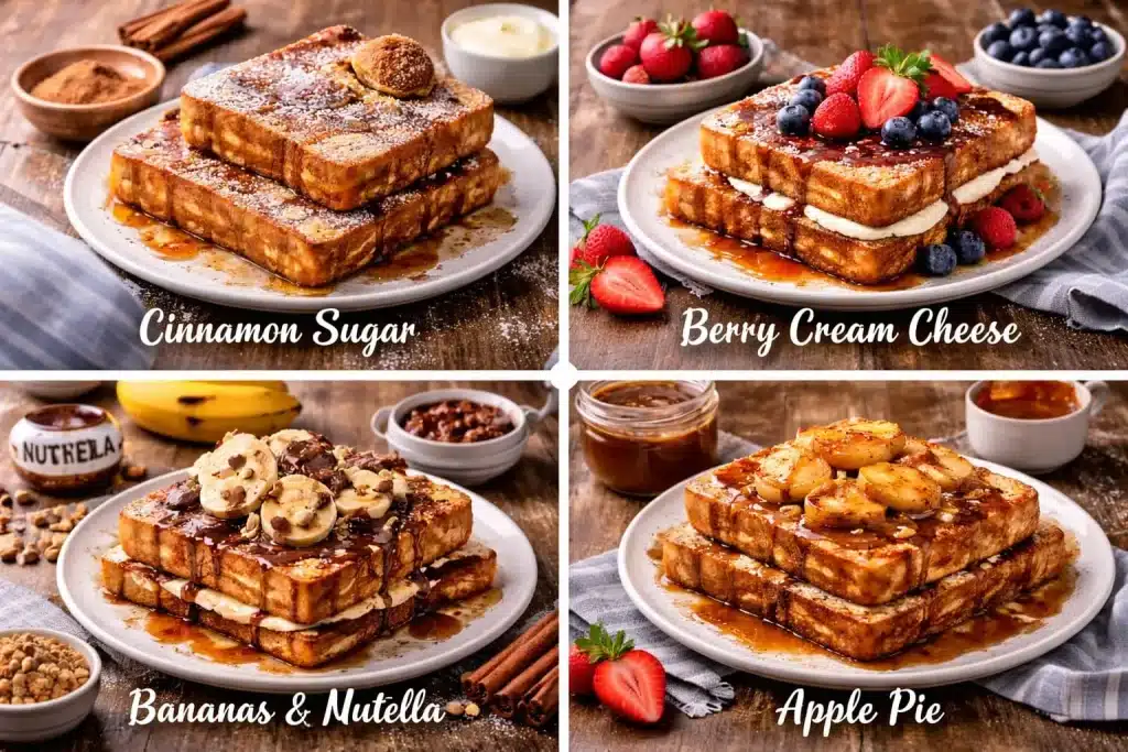 Cinnamon French toast variations with different toppings